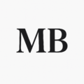 Minimalist “MB” monogram logo in bold black lettering on a white background.